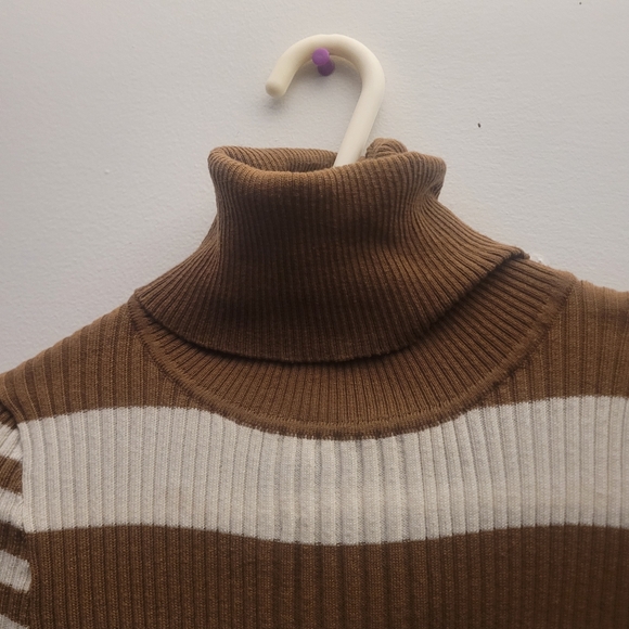 Yoki Brown and Cream Cowl Turtleneck Sweater - Picture 2 of 4